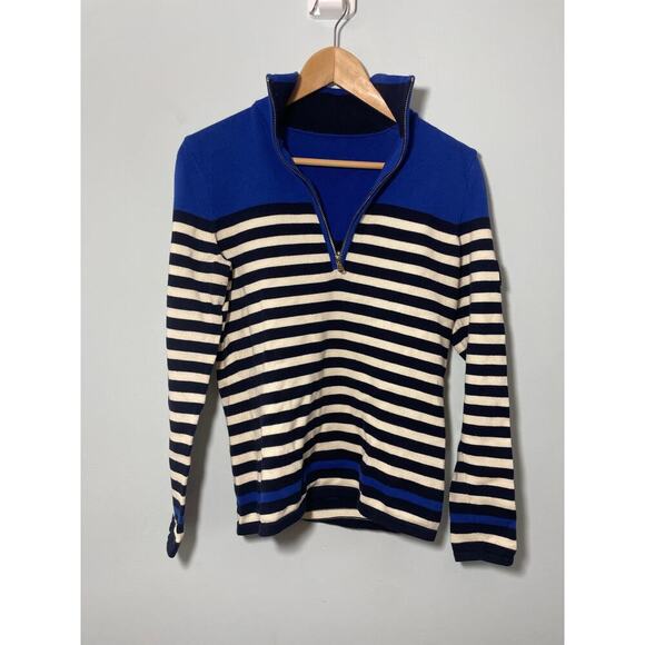 Lauren Ralph Lauren women’s Medium blue stripped 1/4 zip sweater boating - Picture 1 of 7